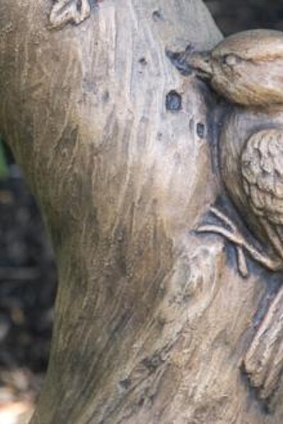 Wood Scape Cement Garden Bird Bath Statuary Bird Close Up Artwork